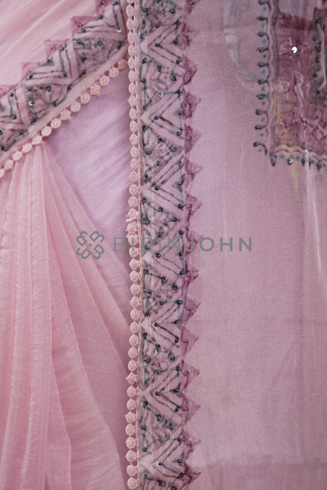 Tissue Organza Embroidery Saree For Women Blush Pink SIDE VIEW