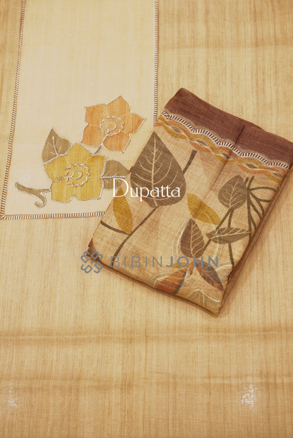 Chanderi Embroidery Unstitched Salwar Suit Material Golden Beige