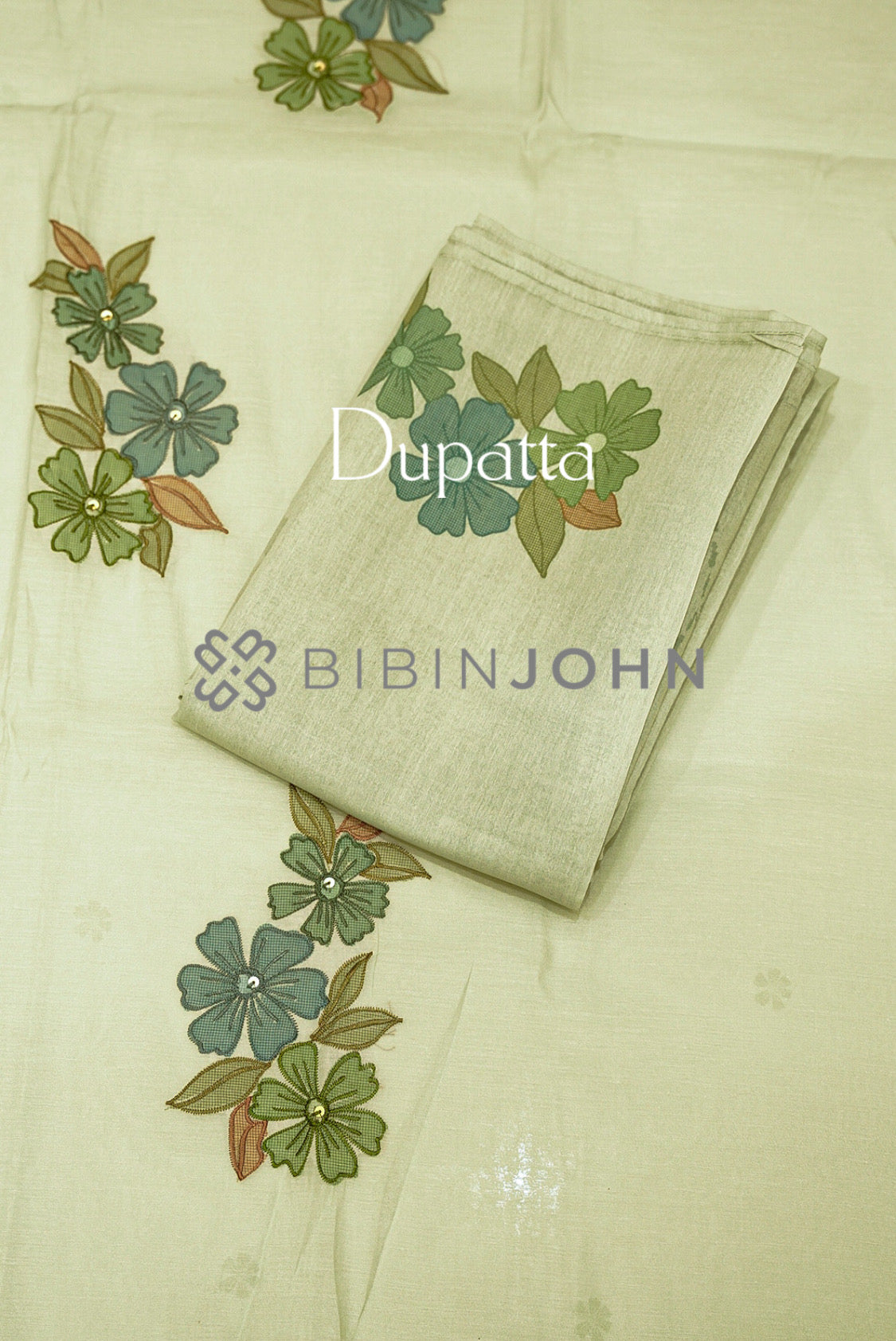 Chanderi Embroidery Unstitched Salwar Suit Material Pistachio Mint Green DUPATTA