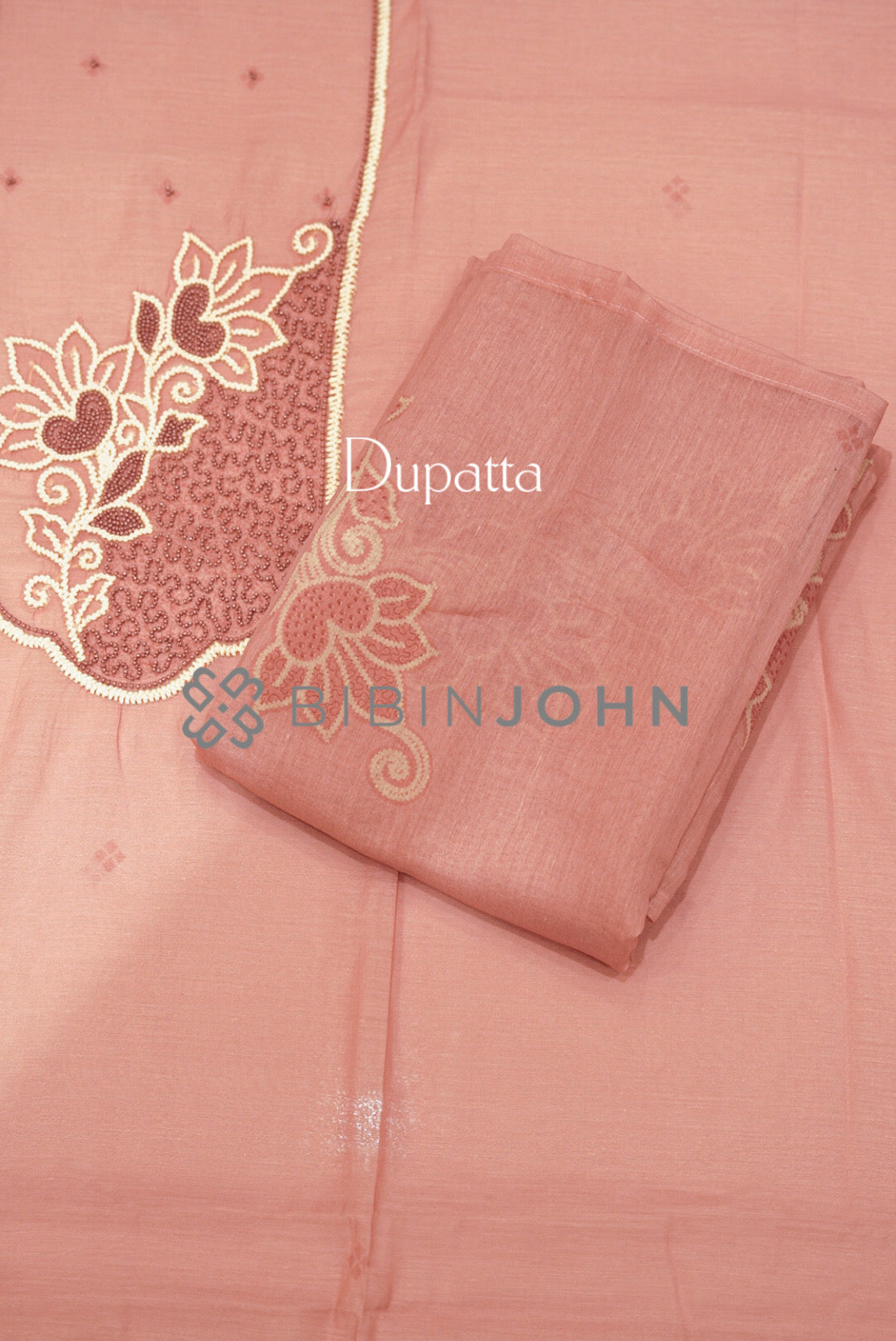 Chanderi Embroidery Unstitched Salwar Suit Material Dusty Rose DUPATTA