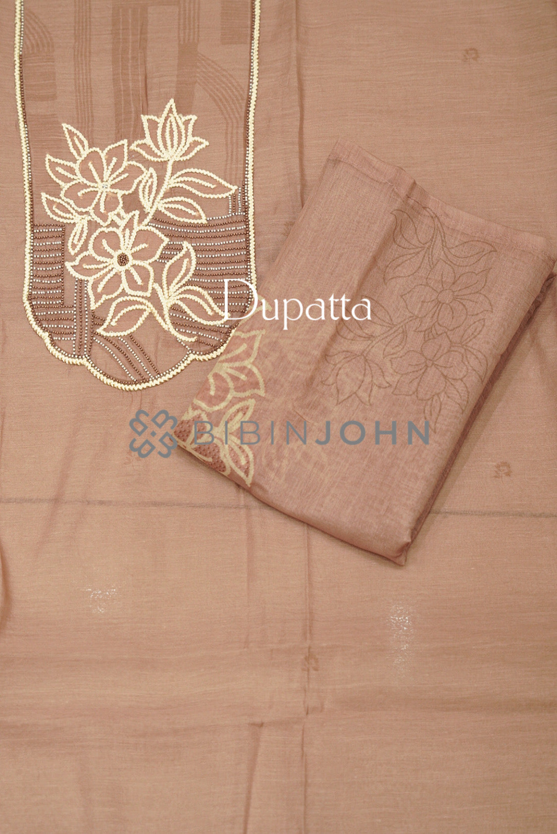 Chanderi Embroidery Unstitched Salwar Suit Material Dusty Rose Brown DUPATTA