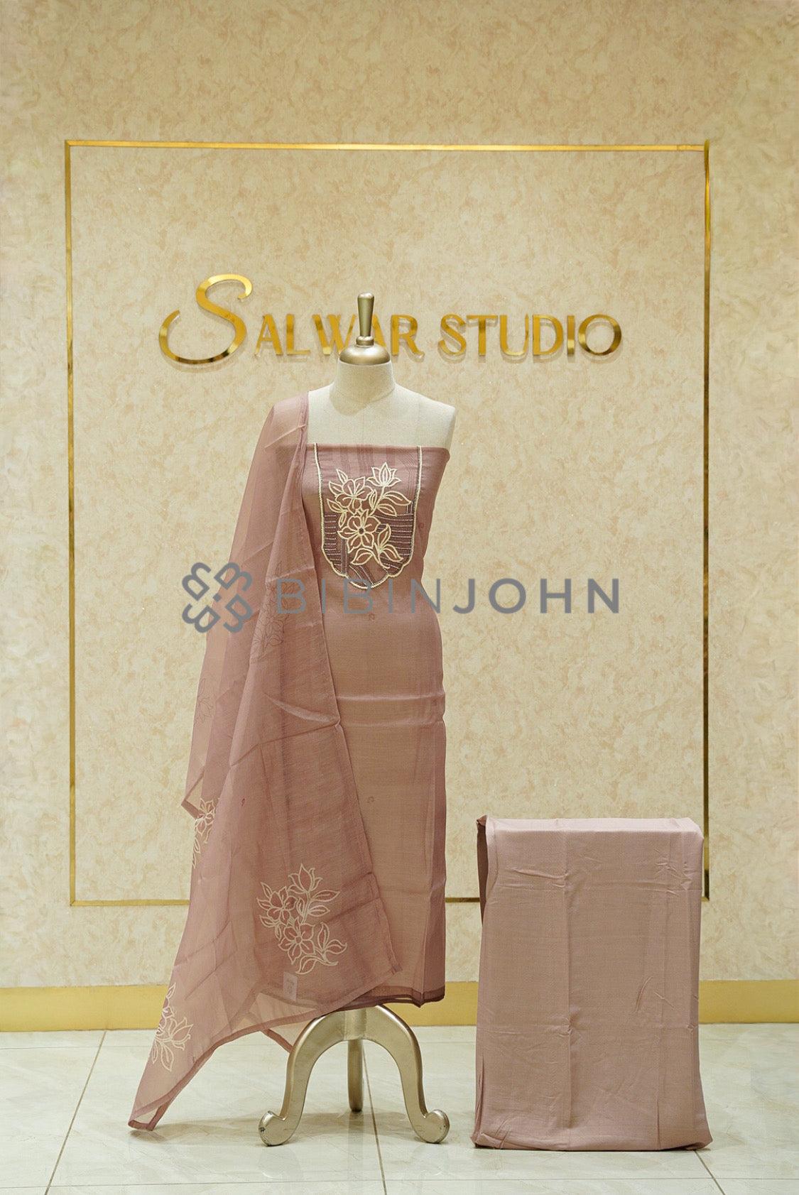 Chanderi Embroidery Unstitched Salwar Suit Material Dusty Rose Brown