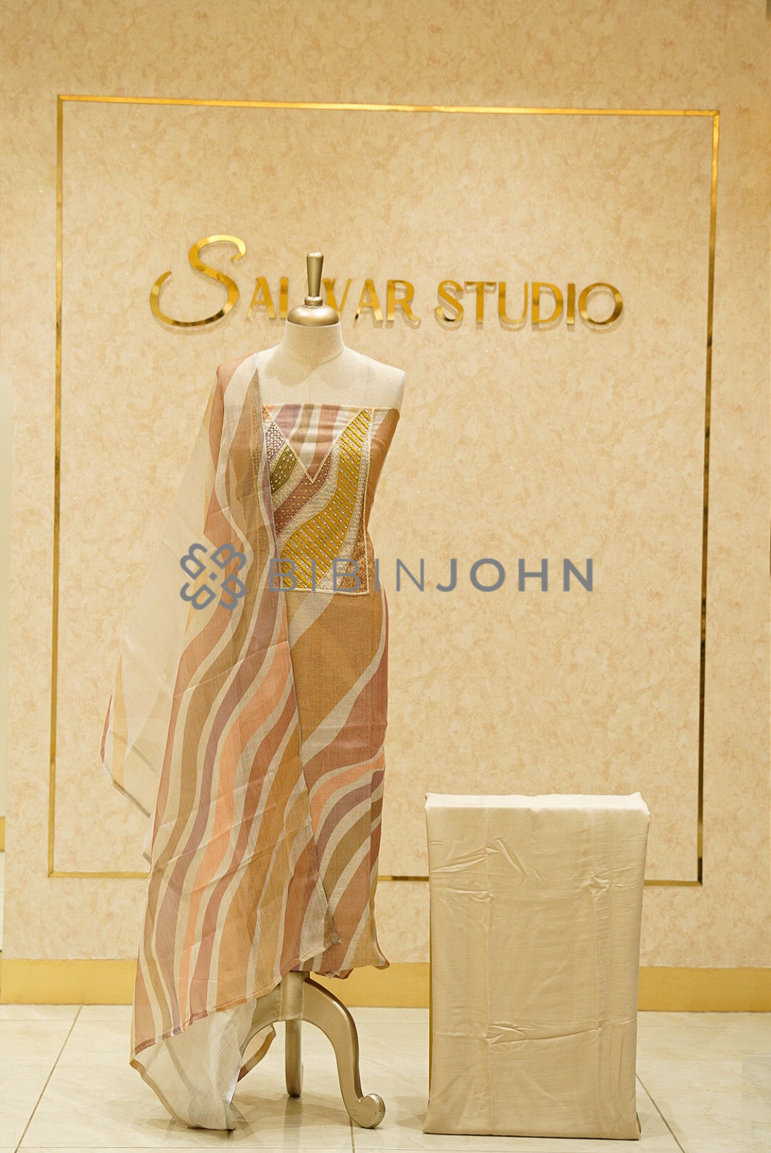 Art Linen Unstitched Salwar Suit Material Sand Beige