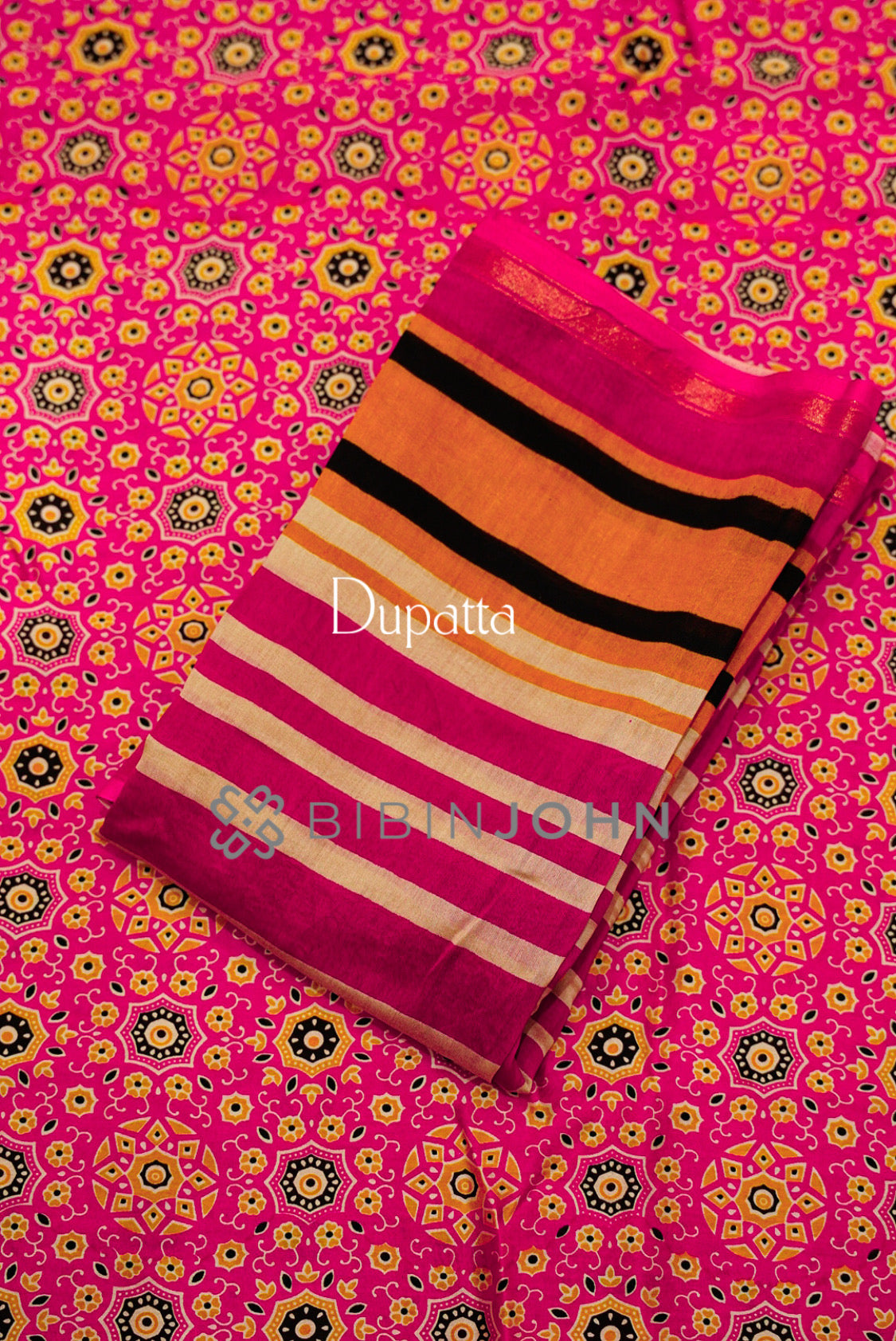 Printed Chanderi Unstitched Salwar Suits Material Rani Pink  DUPATTA
