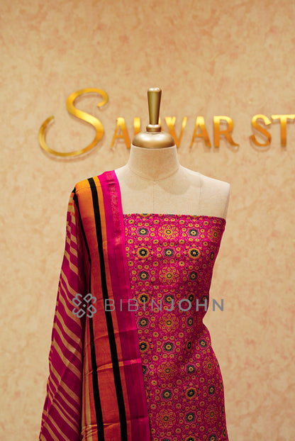Printed Chanderi Unstitched Salwar Suits Material Rani Pink CLOSE VIEW