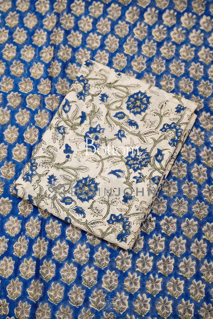 Printed Chanderi Unstitched Salwar Suits Material Royal Blue BOTTOM