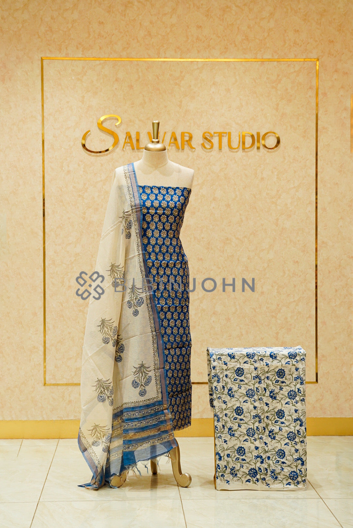 Printed Chanderi Unstitched Salwar Suits Material Royal Blue