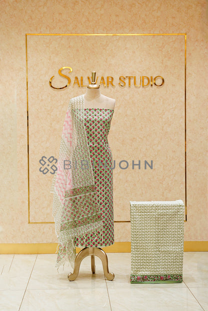 Printed Cotton Unstitched Salwar Suit Material Mint Green