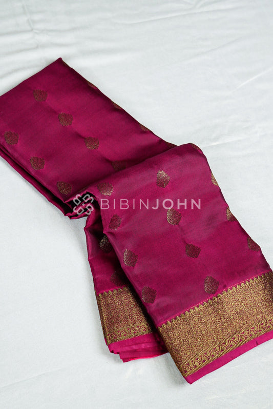 Semi Silk Saree For Women Wine Magenta
