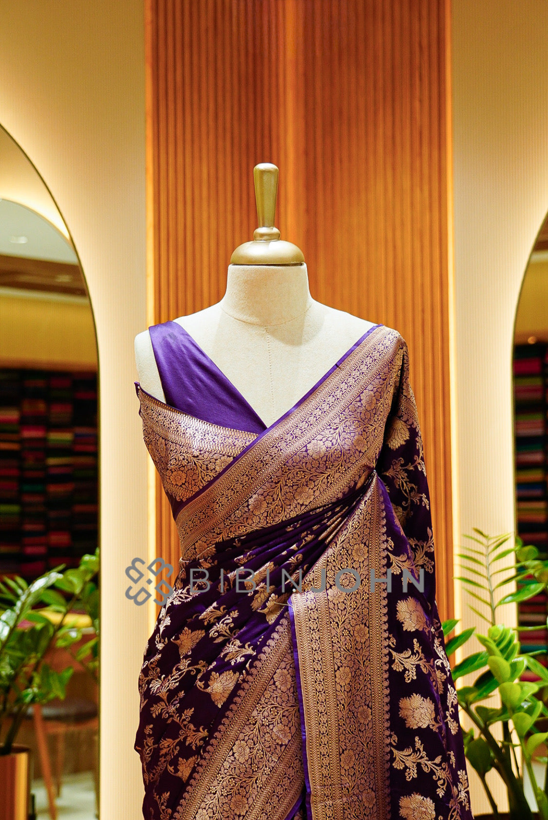 Satin Brocade Saree For Women Rich Deep Purple CLOSE VIEW
