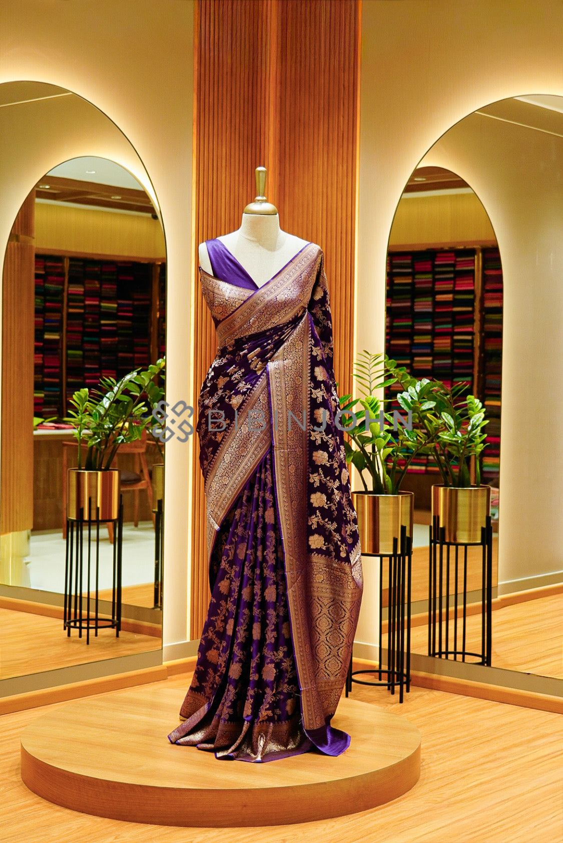 Satin Brocade Saree For Women Rich Deep Purple