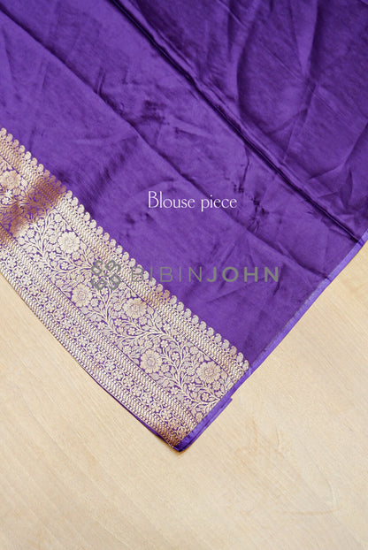 Satin Brocade Saree For Women Rich Deep Purple BLOUSE PIECE