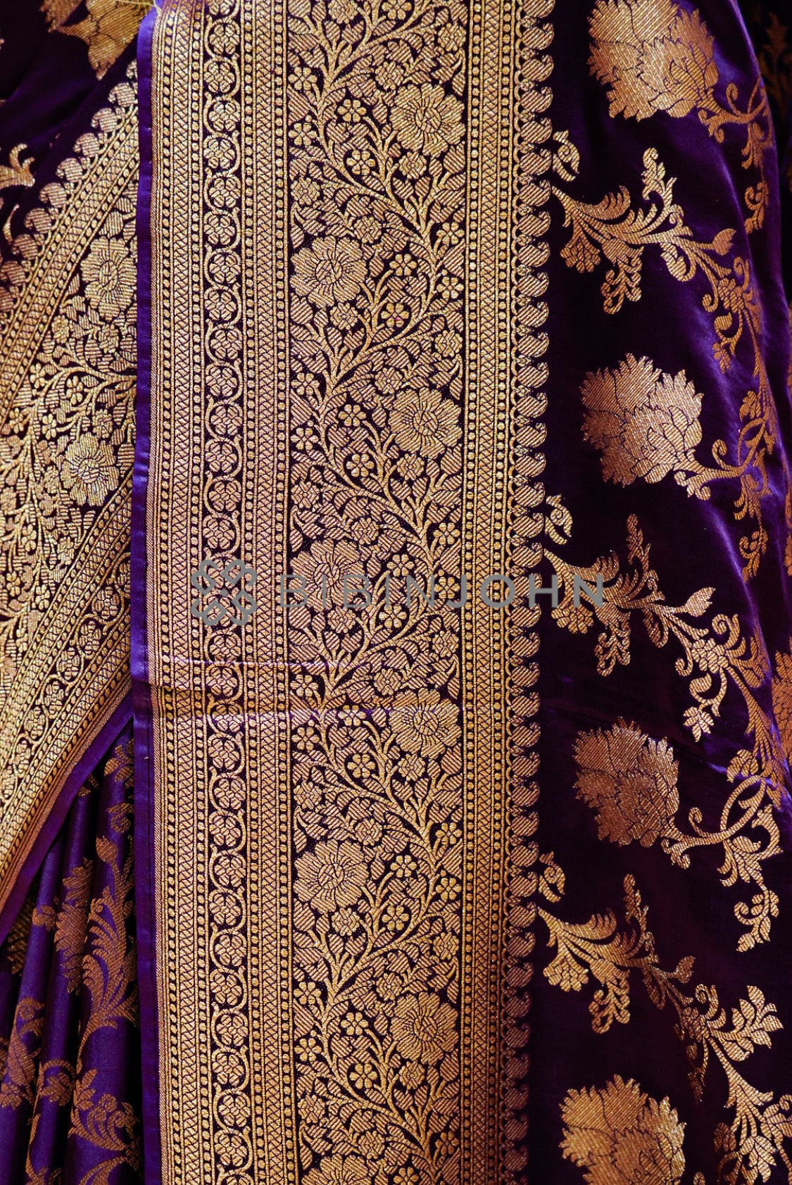 Satin Brocade Saree For Women Rich Deep Purple SIDE VIEW