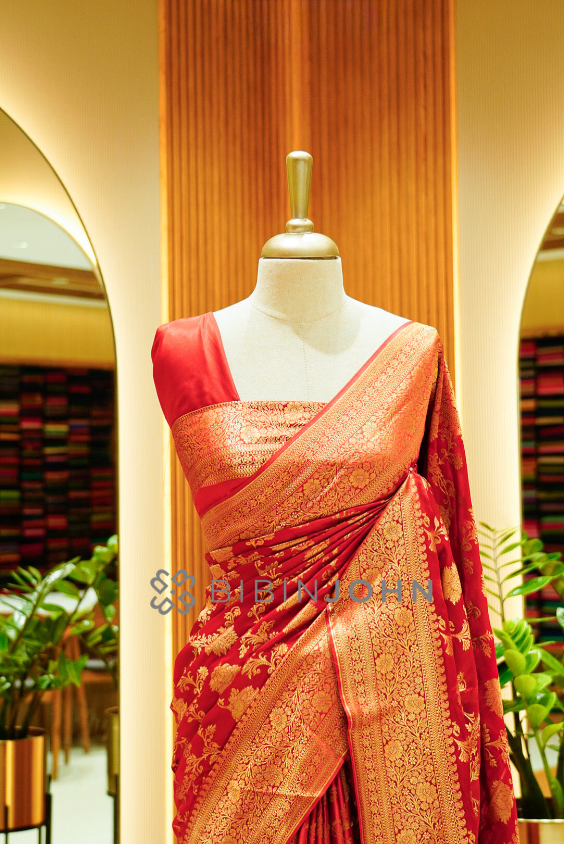 Satin Brocade Saree For Women Deep Ruby Red CLOSE VIEW