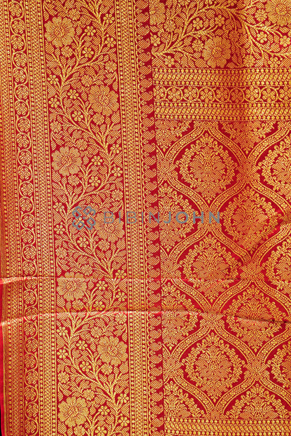 Satin Brocade Saree For Women Deep Ruby Red PALLU