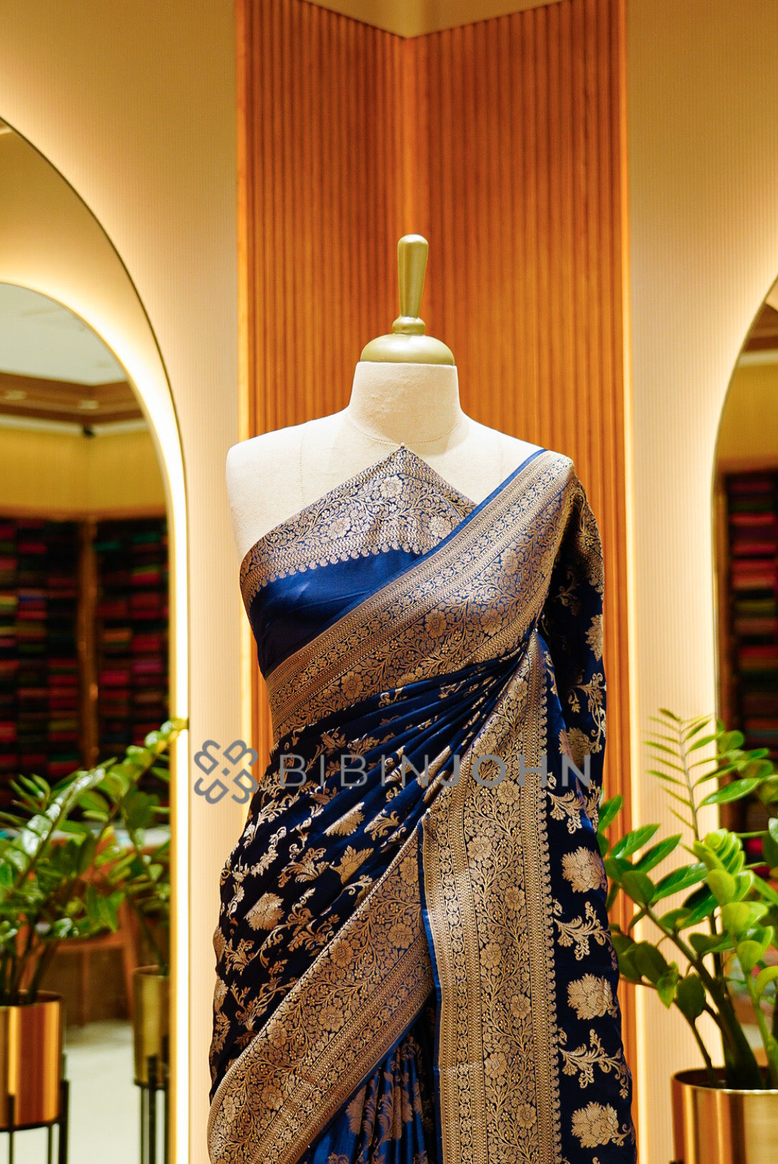 Satin Brocade Saree For Women Deep Navy Blue CLOSE VIEW