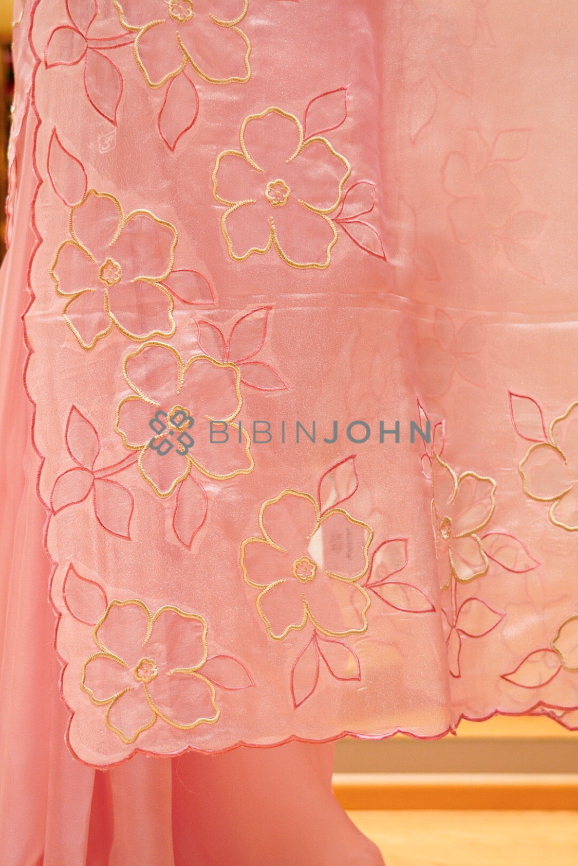 Tissue Organza Embroidery Saree For Women Blush Peach-Pink PALLU