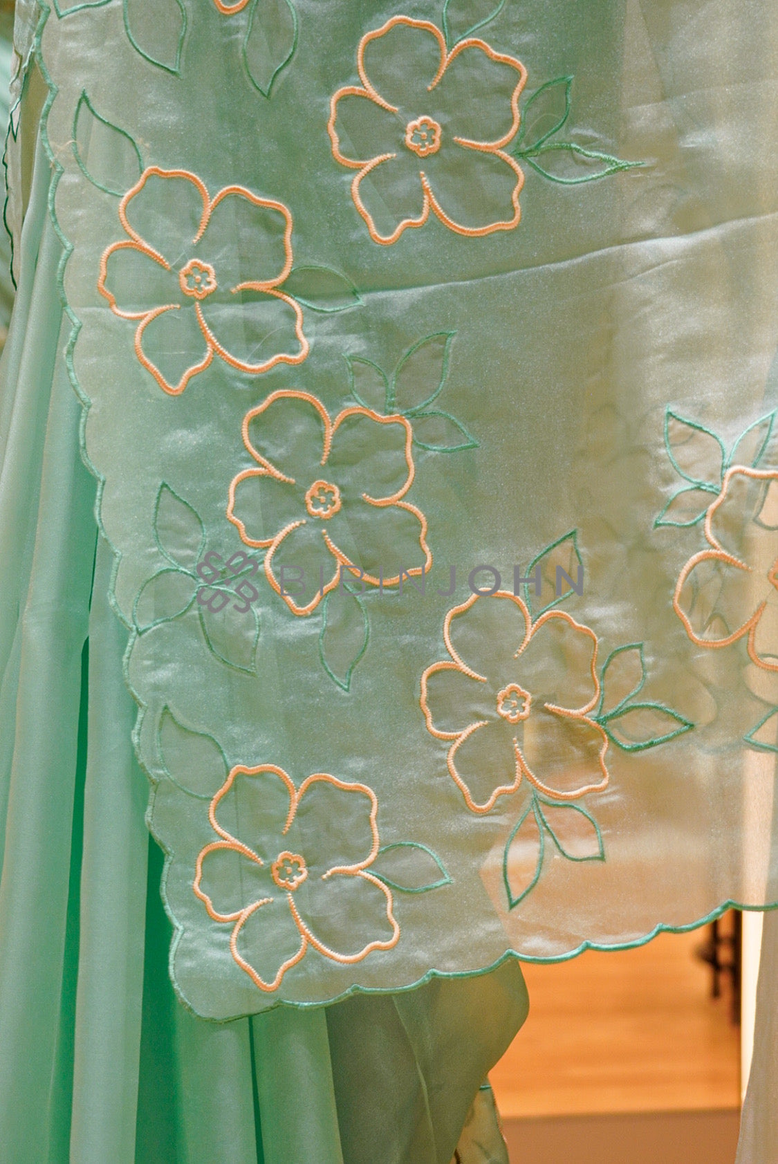 Tissue Organza Embroidery Saree For Women Mint Green PALLU