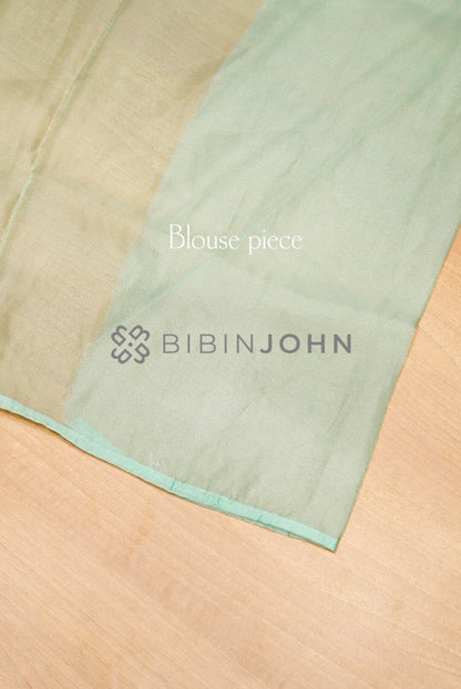 Tissue Organza Embroidery Saree For Women Mint Green BLOUSE PIECE