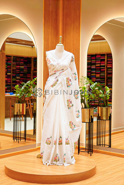 Cotta Embroidery Saree For Women Ivory