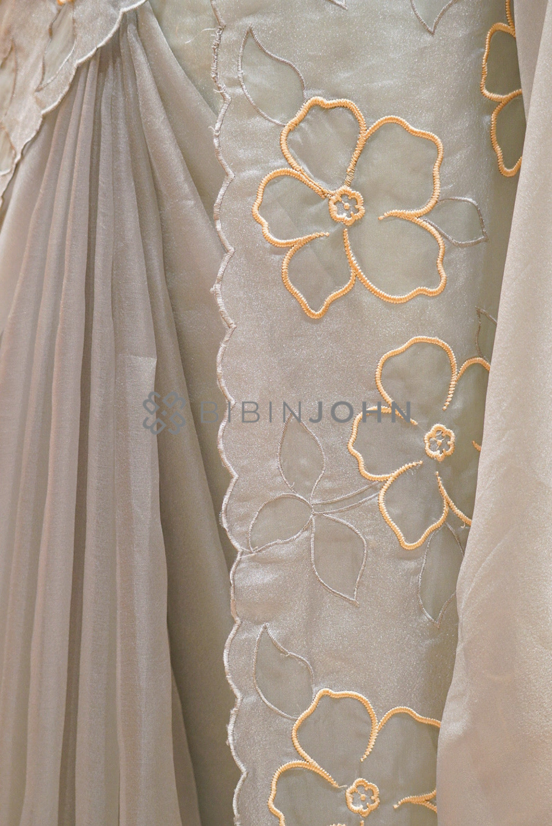 Tissue Organza Applique Saree For Women Silver Grey  SIDE VIEW