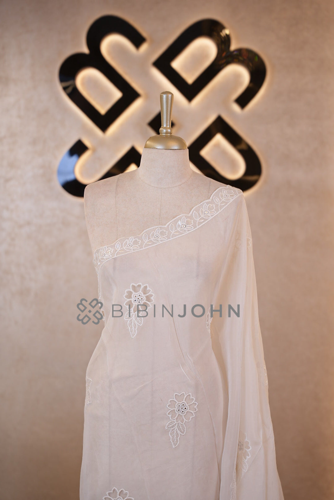 Organza Embroidery Dupatta For Women Ivory-White close view