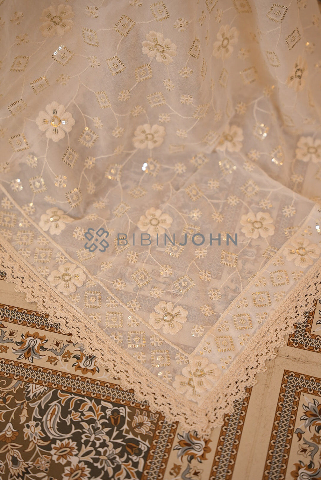 Georgette Embroidery Dupatta For Women Off White  SIDE VIEW