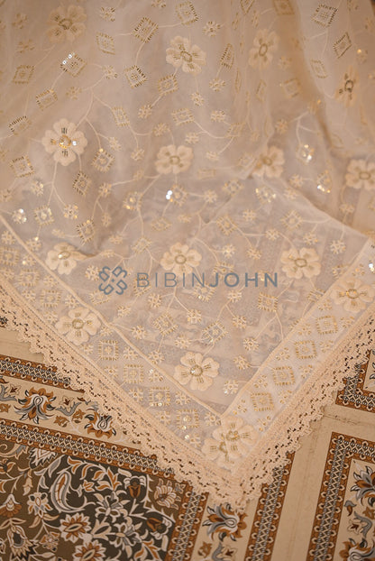 Georgette Embroidery Dupatta For Women Off White  SIDE VIEW