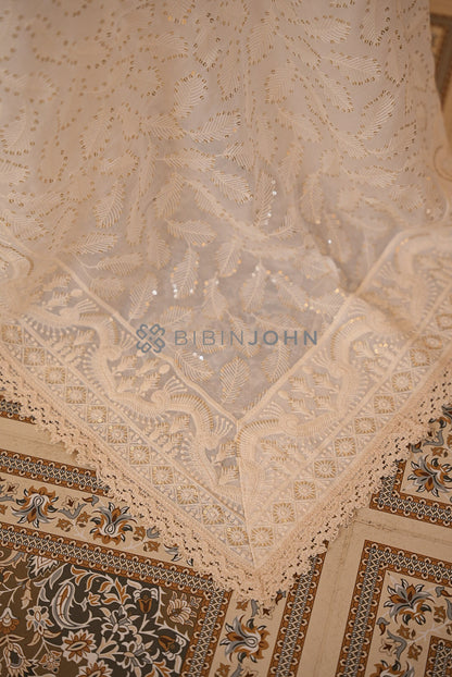 Georgette Embroidery Dupatta For Women Ivory SIDE VIEW
