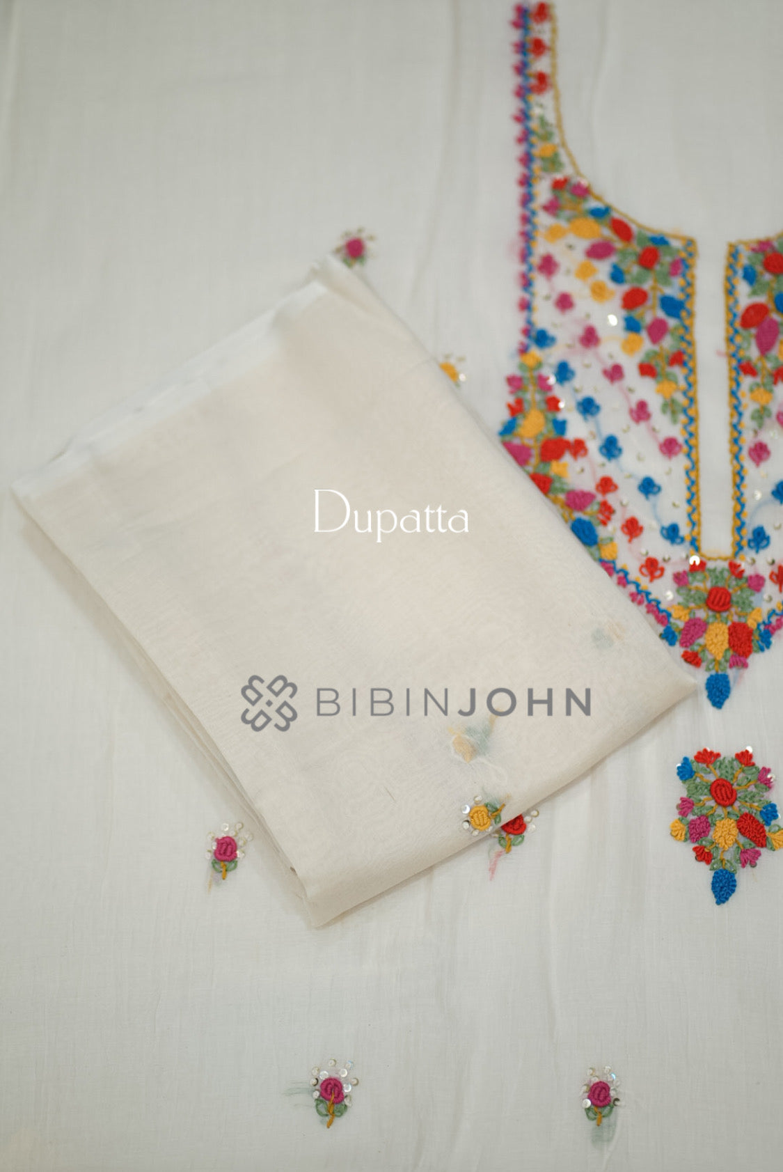 Chanderi Embroidery Unstitched Salwar Suit Material Ivory  DUPATTA