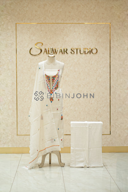 Chanderi Embroidery Unstitched Salwar Suit Material Ivory 