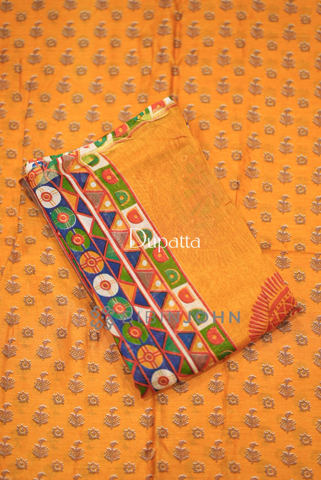 Chanderi Embroidery Unstitched Salwar Suit Material Mustard Orange DUPATTA