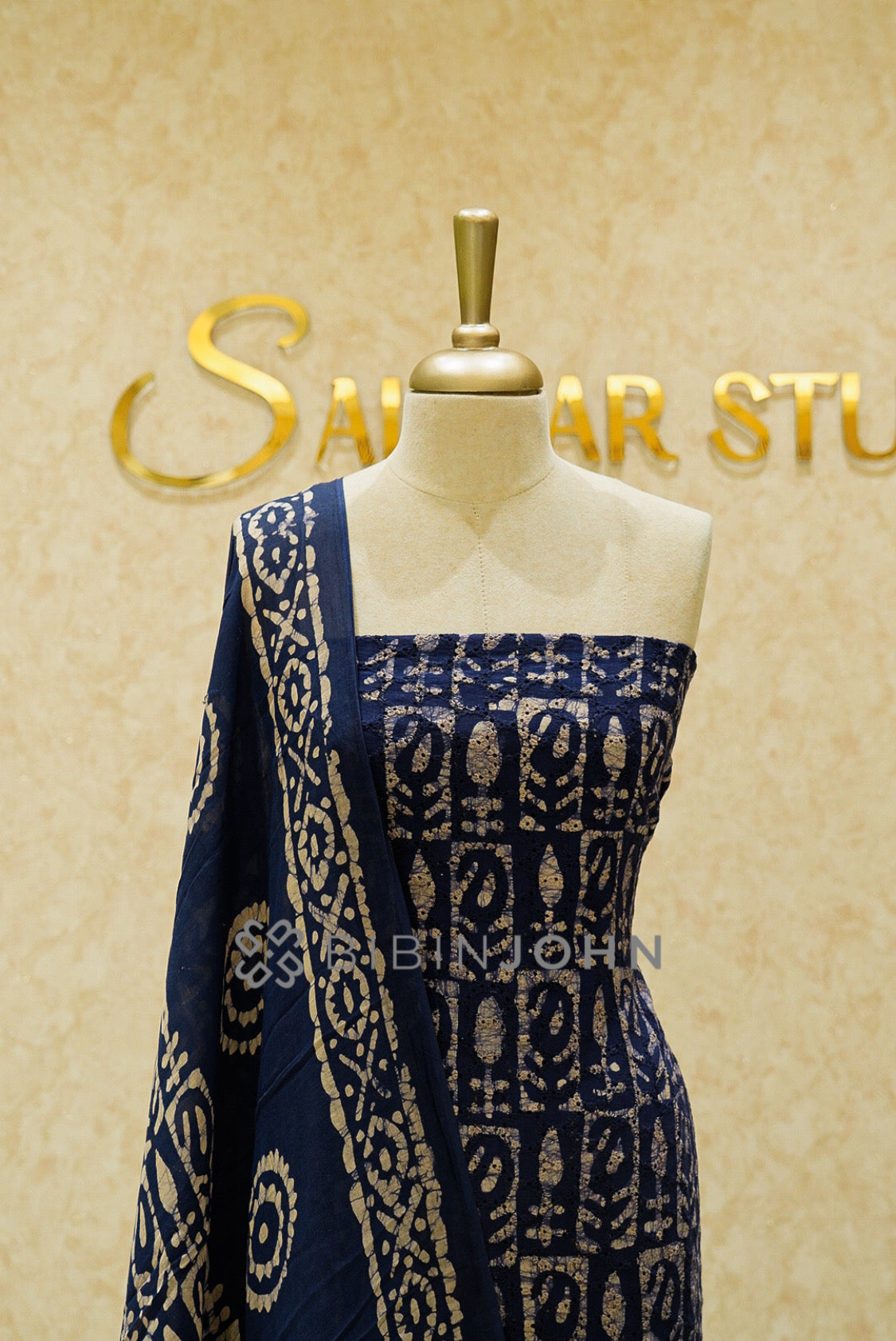 Cotton Hakoba Unstitched Salwar Suit Material Deep Navy Blue  CLOSE VIEW