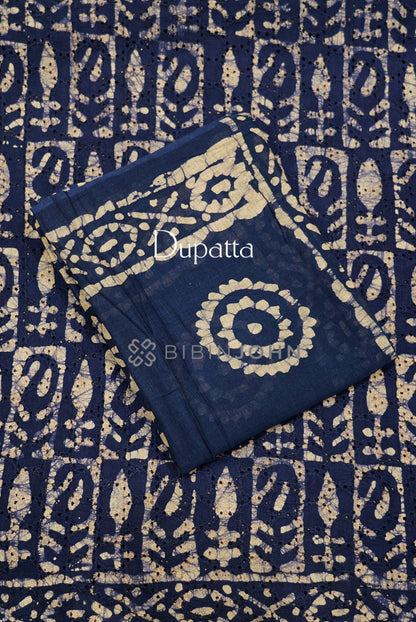 Cotton Hakoba Unstitched Salwar Suit Material Deep Navy Blue  DUPATTA