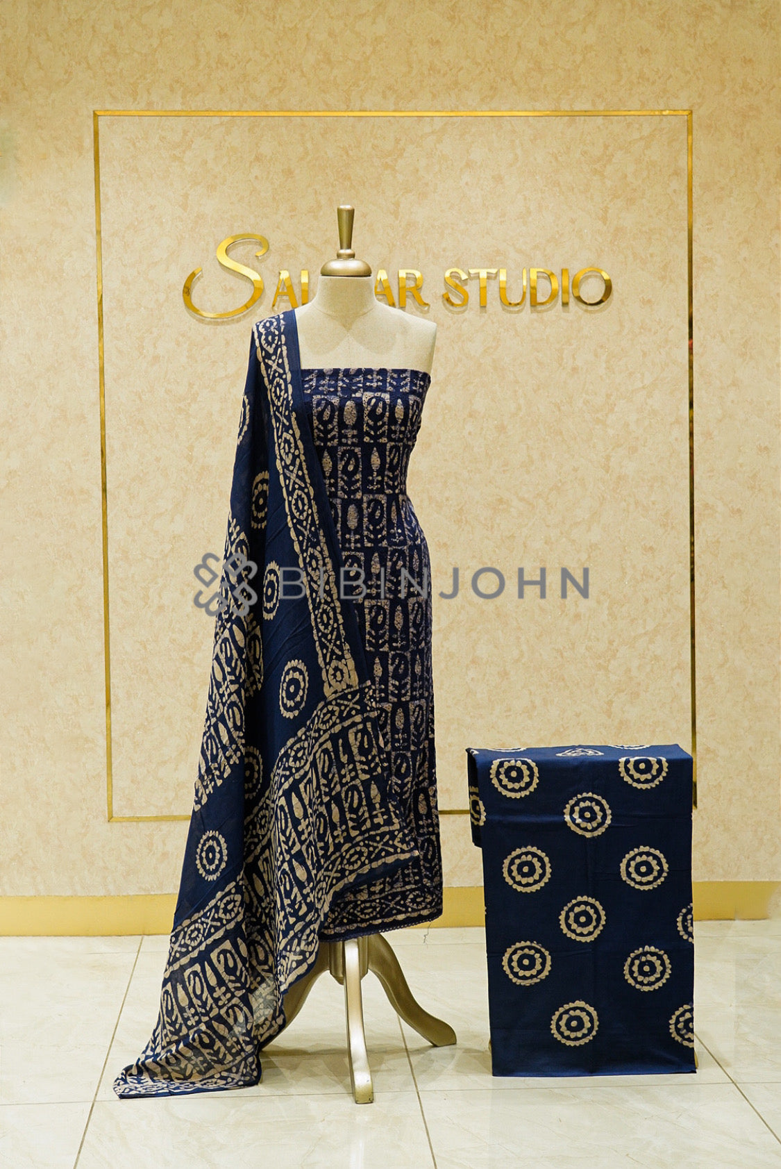 Cotton Hakoba Unstitched Salwar Suit Material Deep Navy Blue 