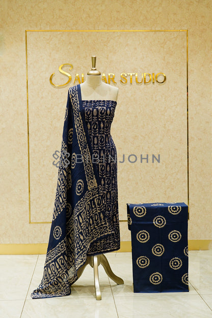 Cotton Hakoba Unstitched Salwar Suit Material Deep Navy Blue 