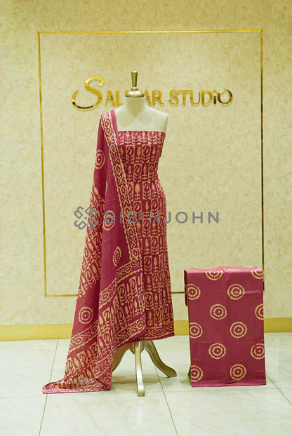 Cotton Hakoba Unstitched Salwar Suit Material Dusty Raspberry Pink