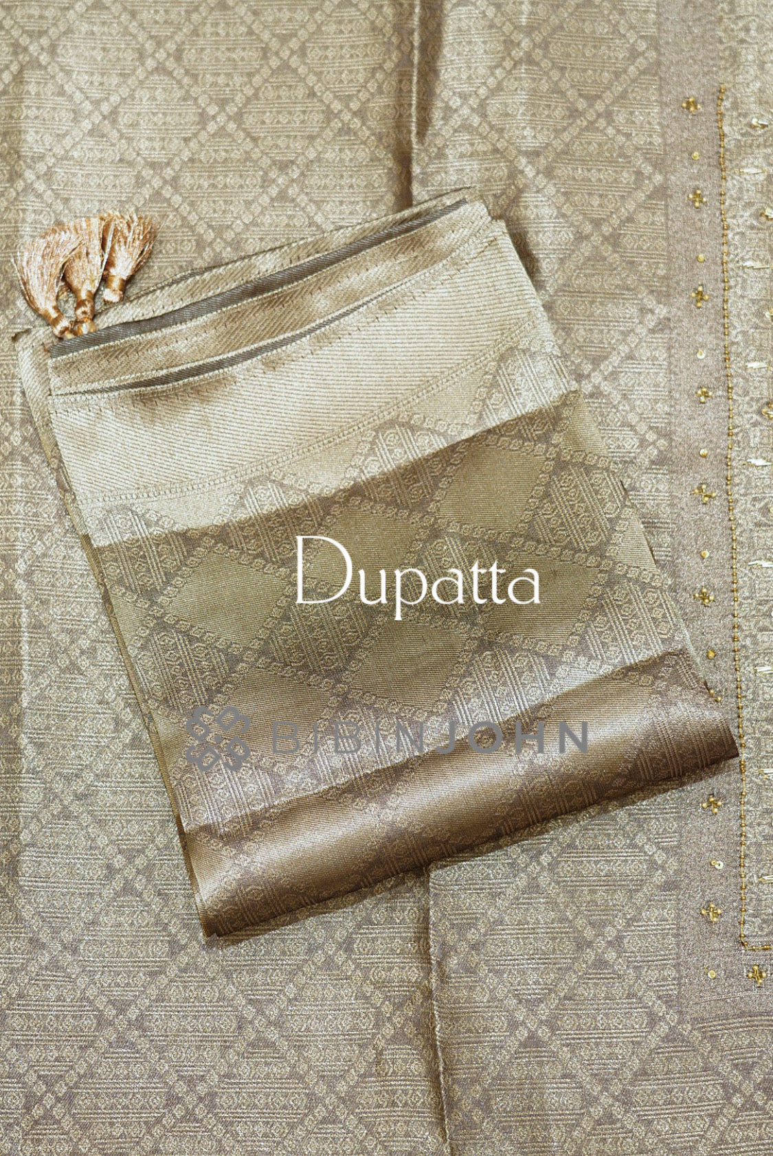 Tissue Embroidery Unstitched Salwar Suit Material Mushroom Taupe  DUPATTA