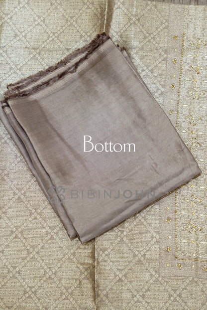 Tissue Embroidery Unstitched Salwar Suit Material Mushroom Taupe  BOTTOM
