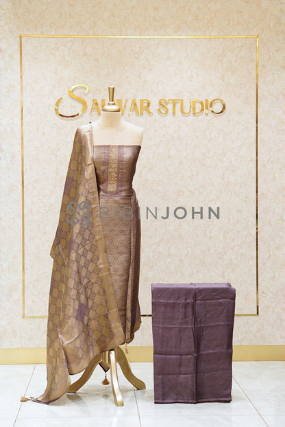 Tissue Embroidery Unstitched Salwar Suit Material Dusty Lavender Taupe
