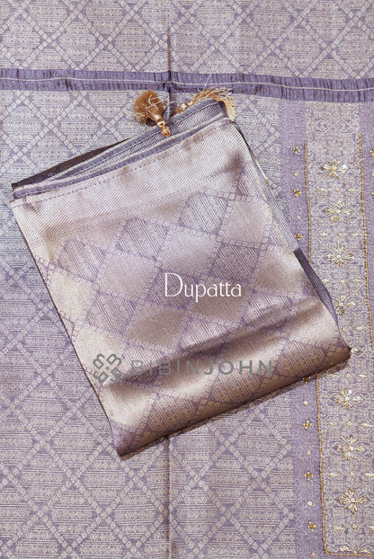Tissue Embroidery Unstitched Salwar Suit Material Dusty Lavender Taupe DUPATTA