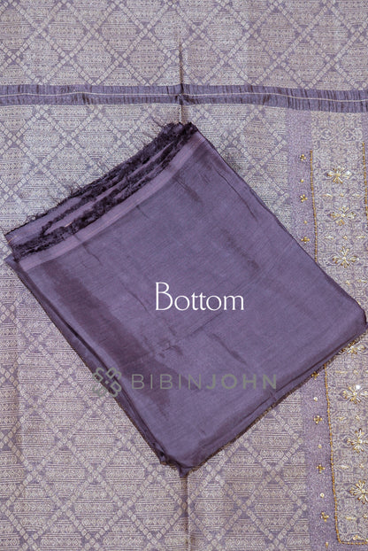 Tissue Embroidery Unstitched Salwar Suit Material Dusty Lavender Taupe BOTTOM