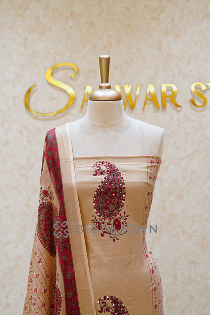 Cotton Unstitched Salwar Suit Material  Warm Beige CLOSE VIEW