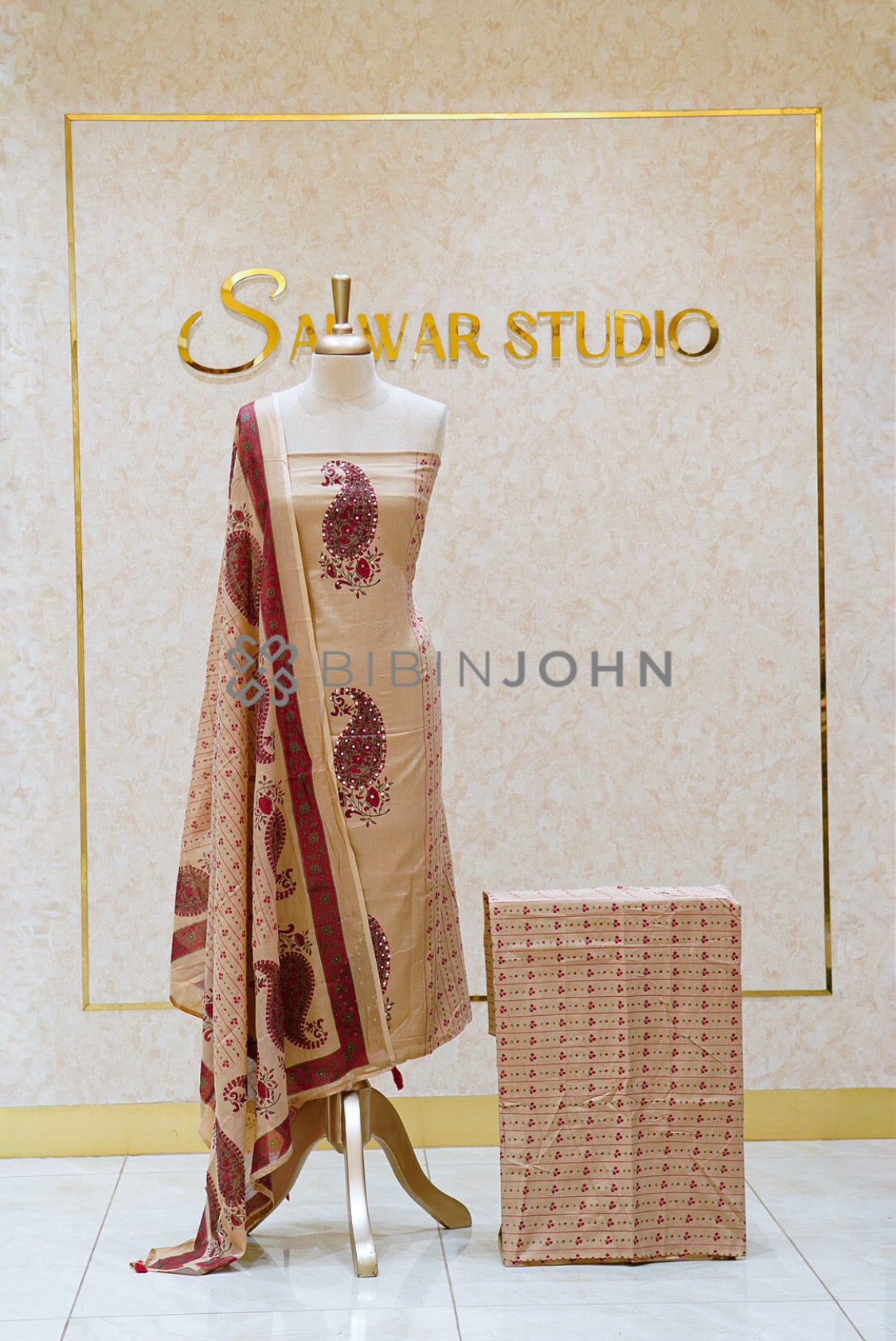 Cotton Unstitched Salwar Suit Material  Warm Beige