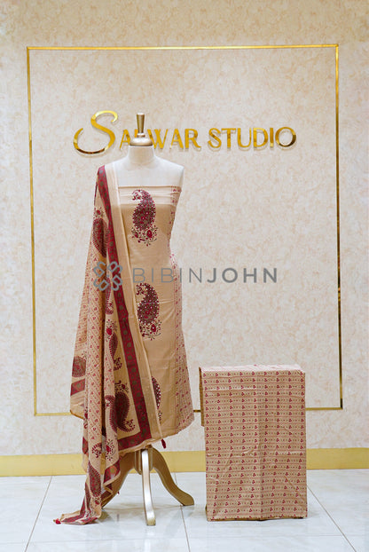 Cotton Unstitched Salwar Suit Material  Warm Beige