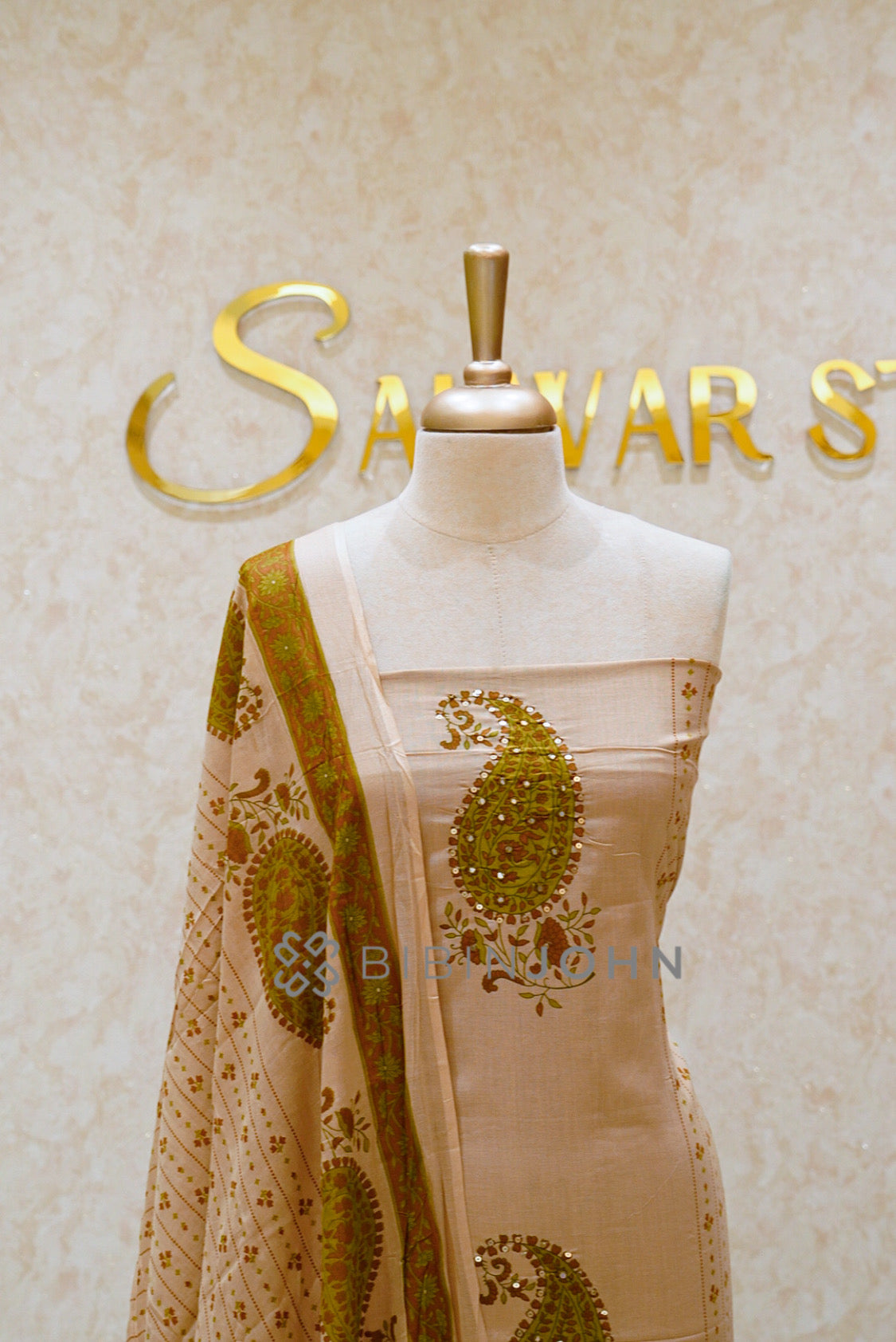 Cotton Unstitched Salwar Suit Material Ivory-Beige  CLOSE VIEW