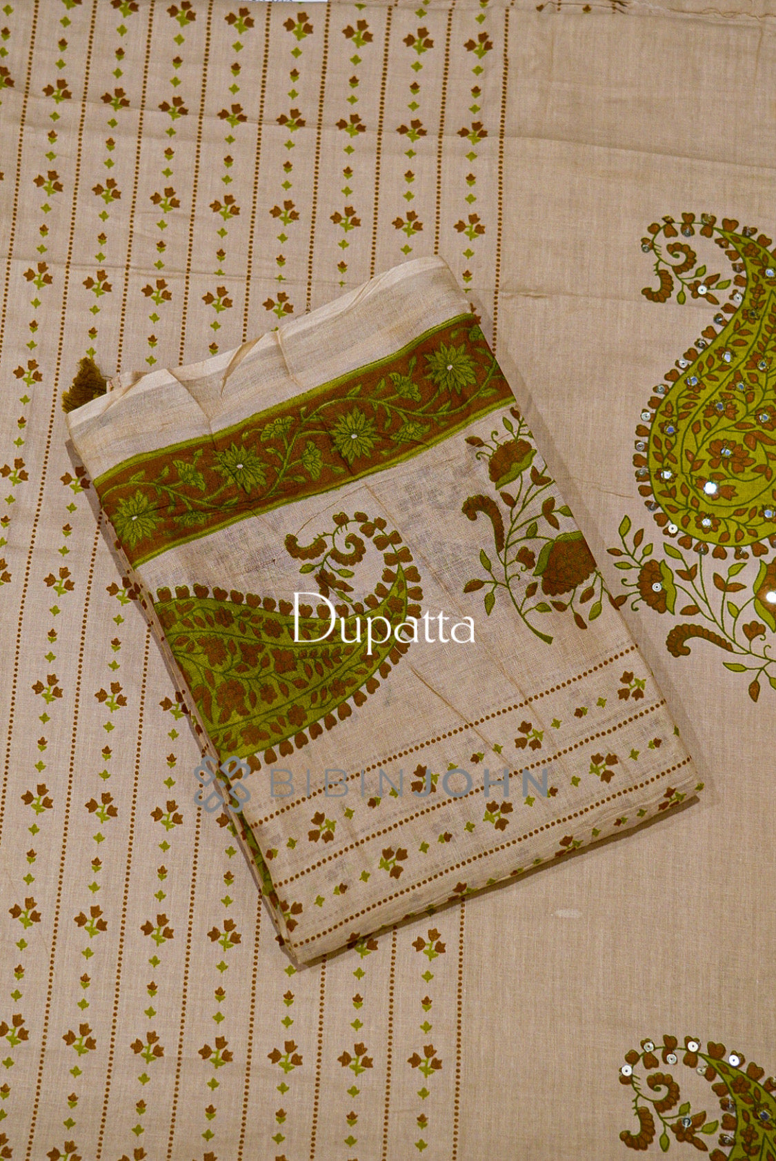 Cotton Unstitched Salwar Suit Material Ivory-Beige  DUPATTA