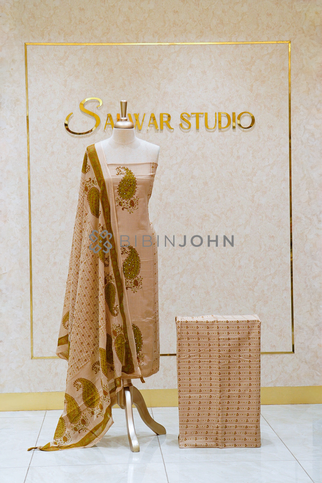 Cotton Unstitched Salwar Suit Material Ivory-Beige  