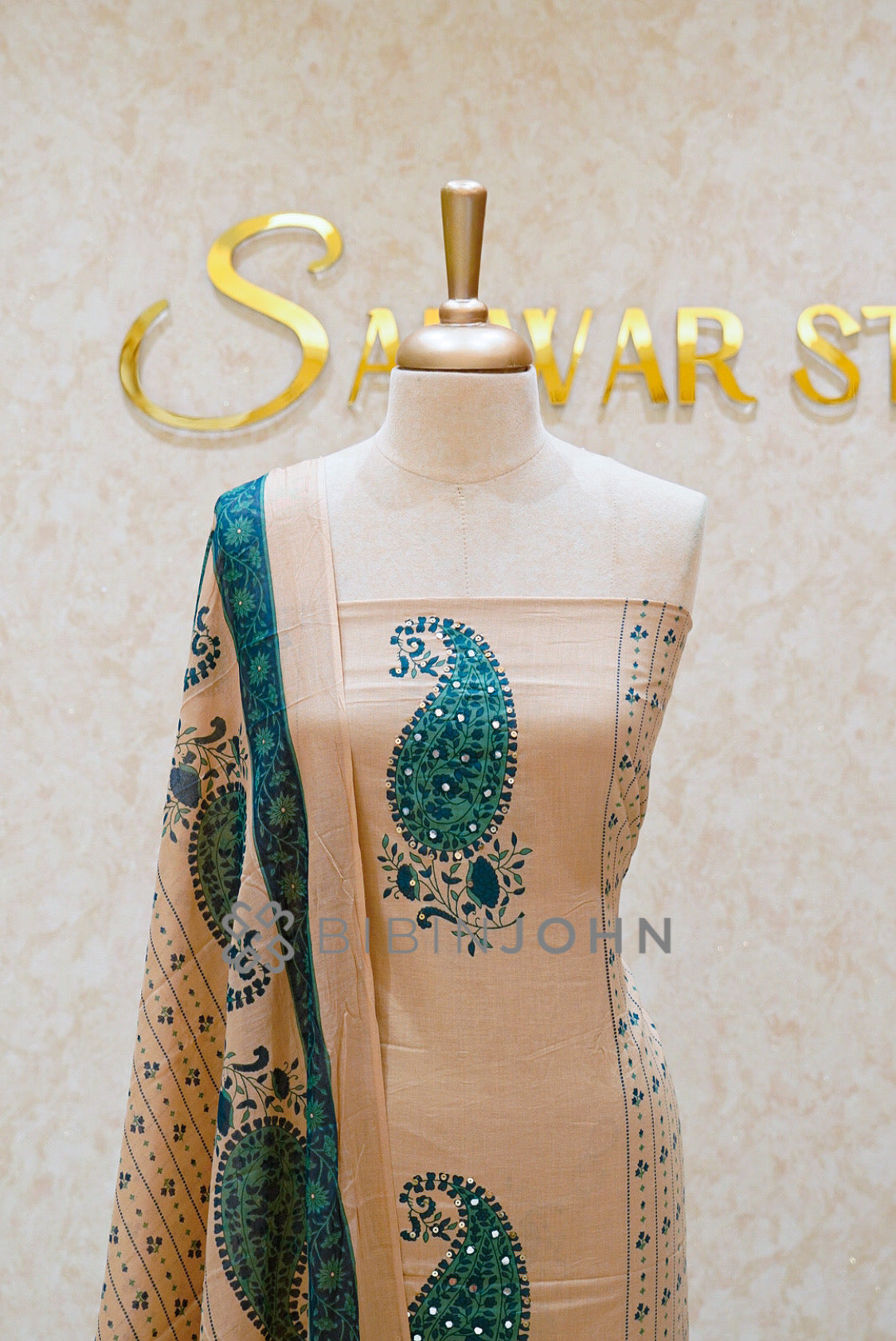Cotton Unstitched Salwar Suit Material Warm Beige close view