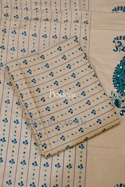 Cotton Unstitched Salwar Suit Material Warm Beige bottom